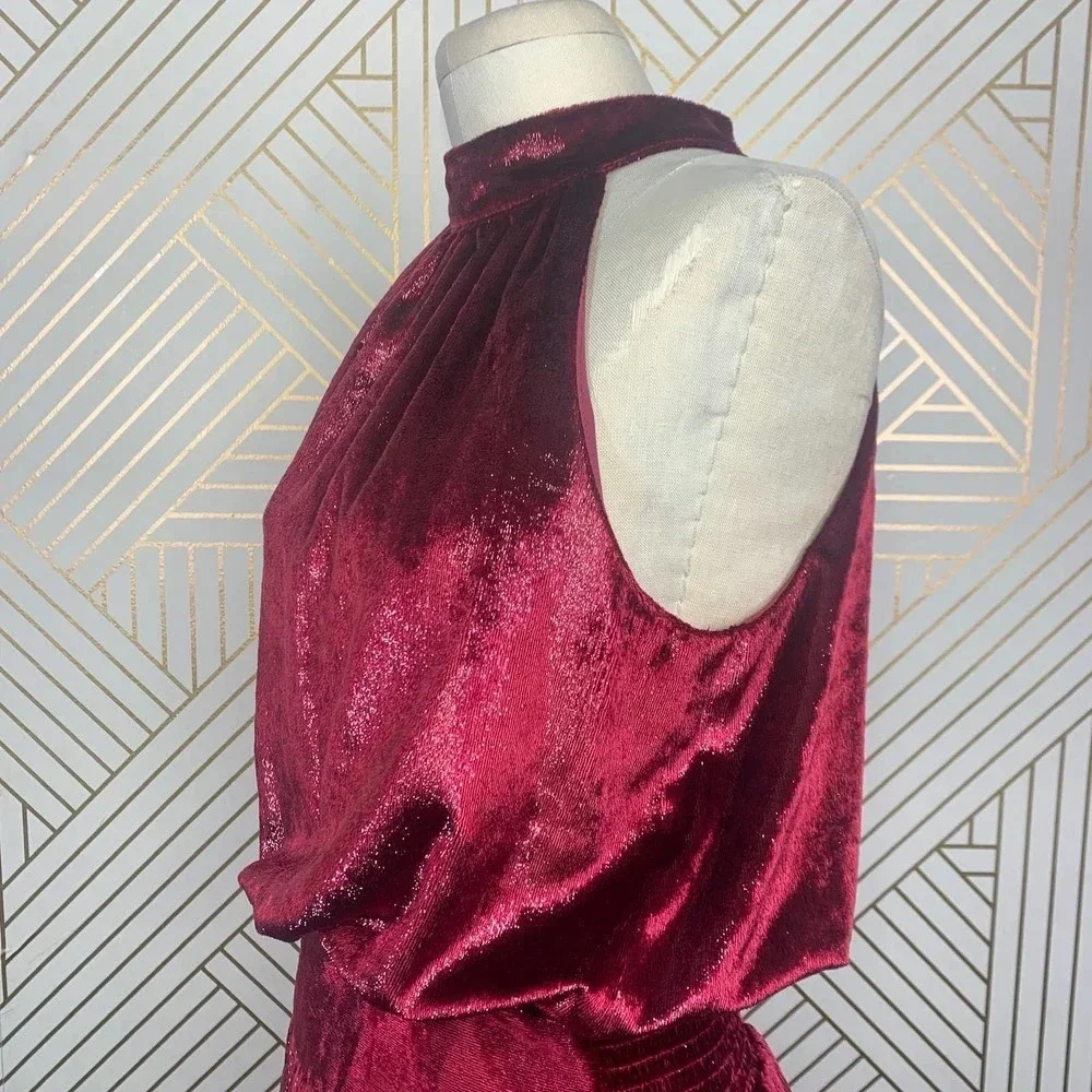 Ramy Brook Ellin Halter Dress in Deep Red Velvet Size US Large‎